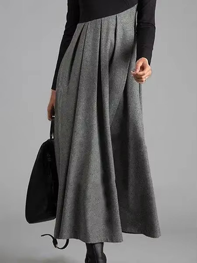 Loose Dress Women'S Clothing 2023 Autumn and Winter Fashion Contrast V-Neck Long Skirt Patchwork Dress Elegant Longuette Female